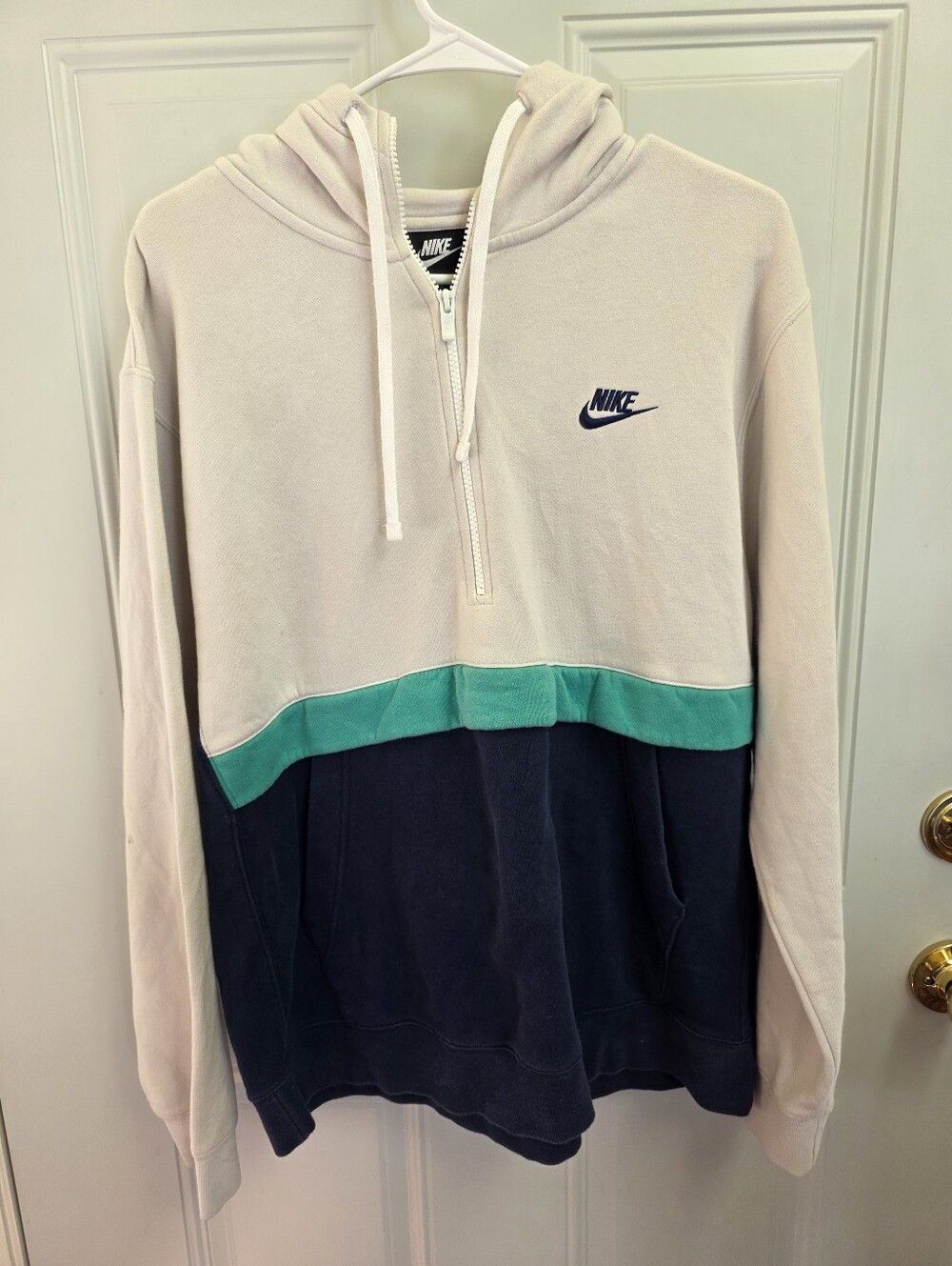 Nike Men’s Colorblock Half-Zip Hoodie - Cream, Teal & Navy Size Large